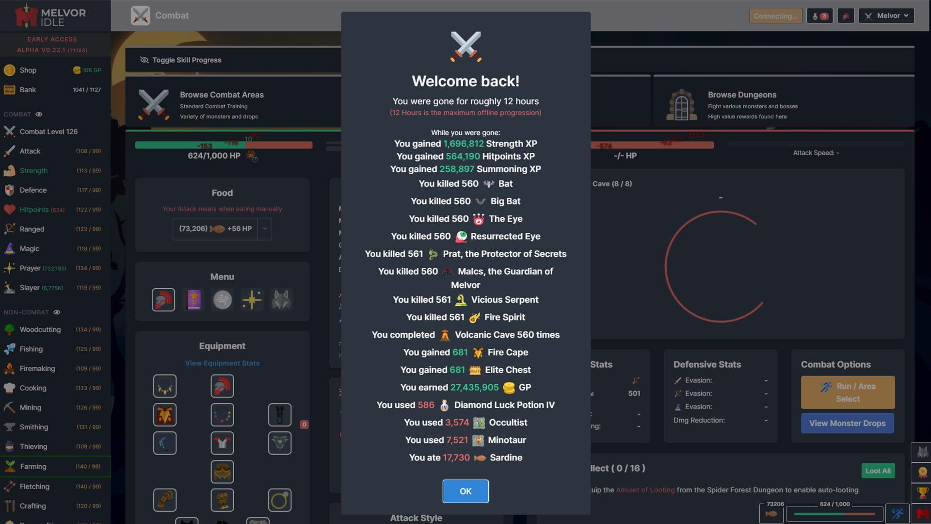 Melvor Idle - główny screenshot z gry
