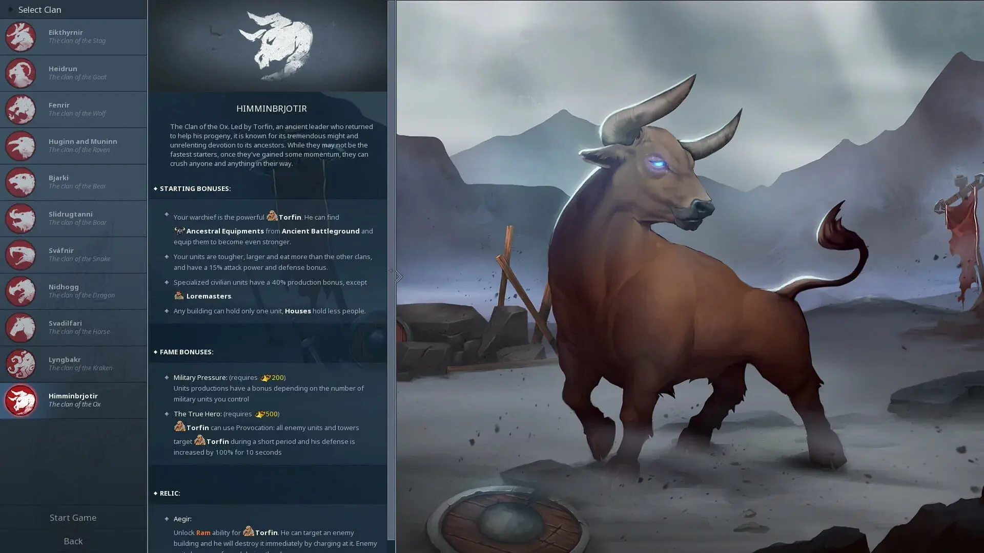 Northgard: Himminbrjotir, Clan of the Ox - akcja w grze